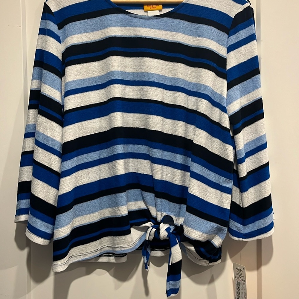 Ruby Rd. adorable blue and white striped shirt with tie front.